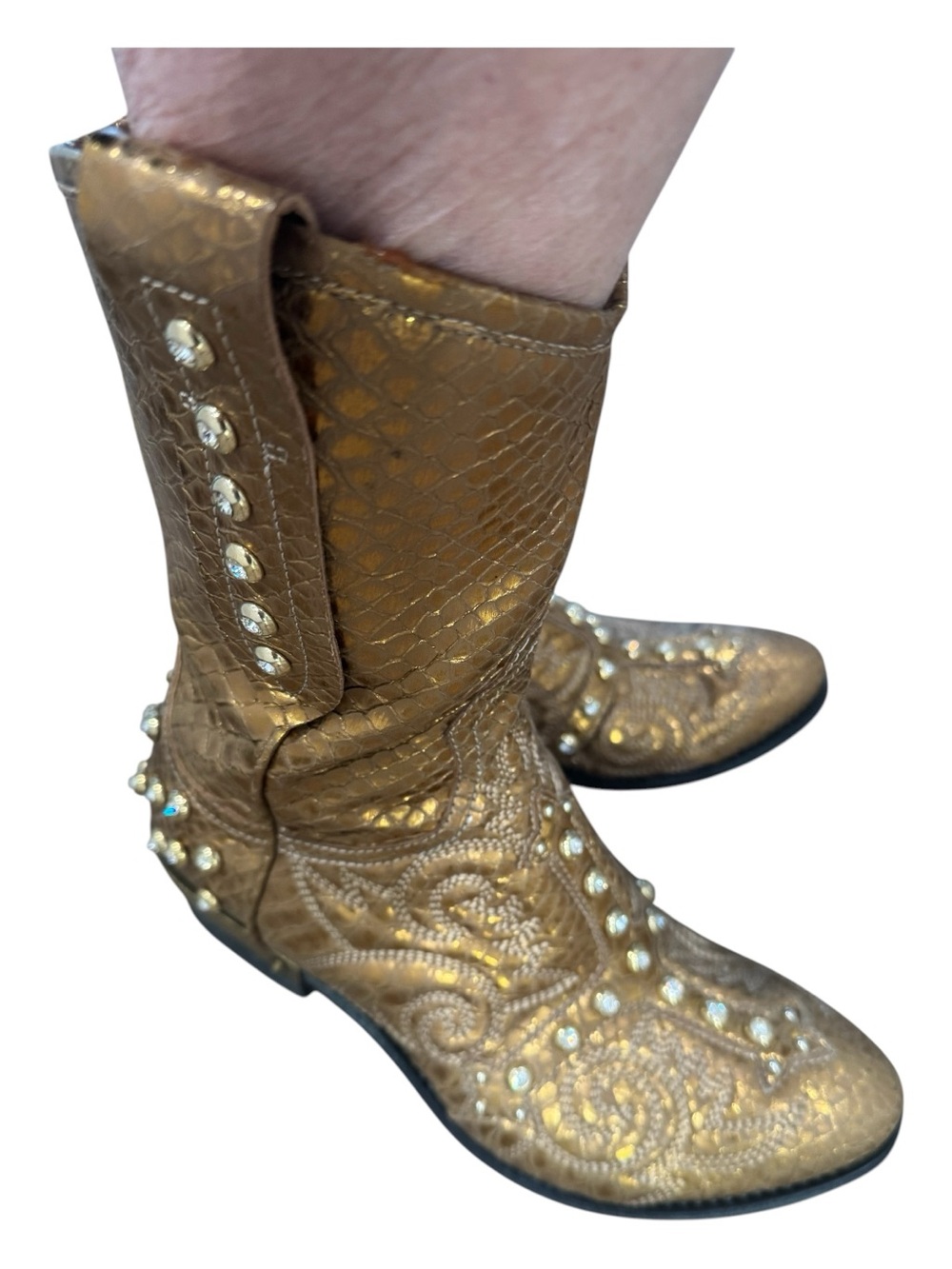 BALDAN embellished gold python luxury boots, 38, never worn - Picture 7 of 14